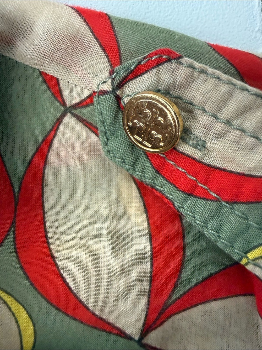 Tory Burch Mod Geometric Print Button Down Shirt Retro Resort Boho Blouse Sz 8 - Picture 8 of 10